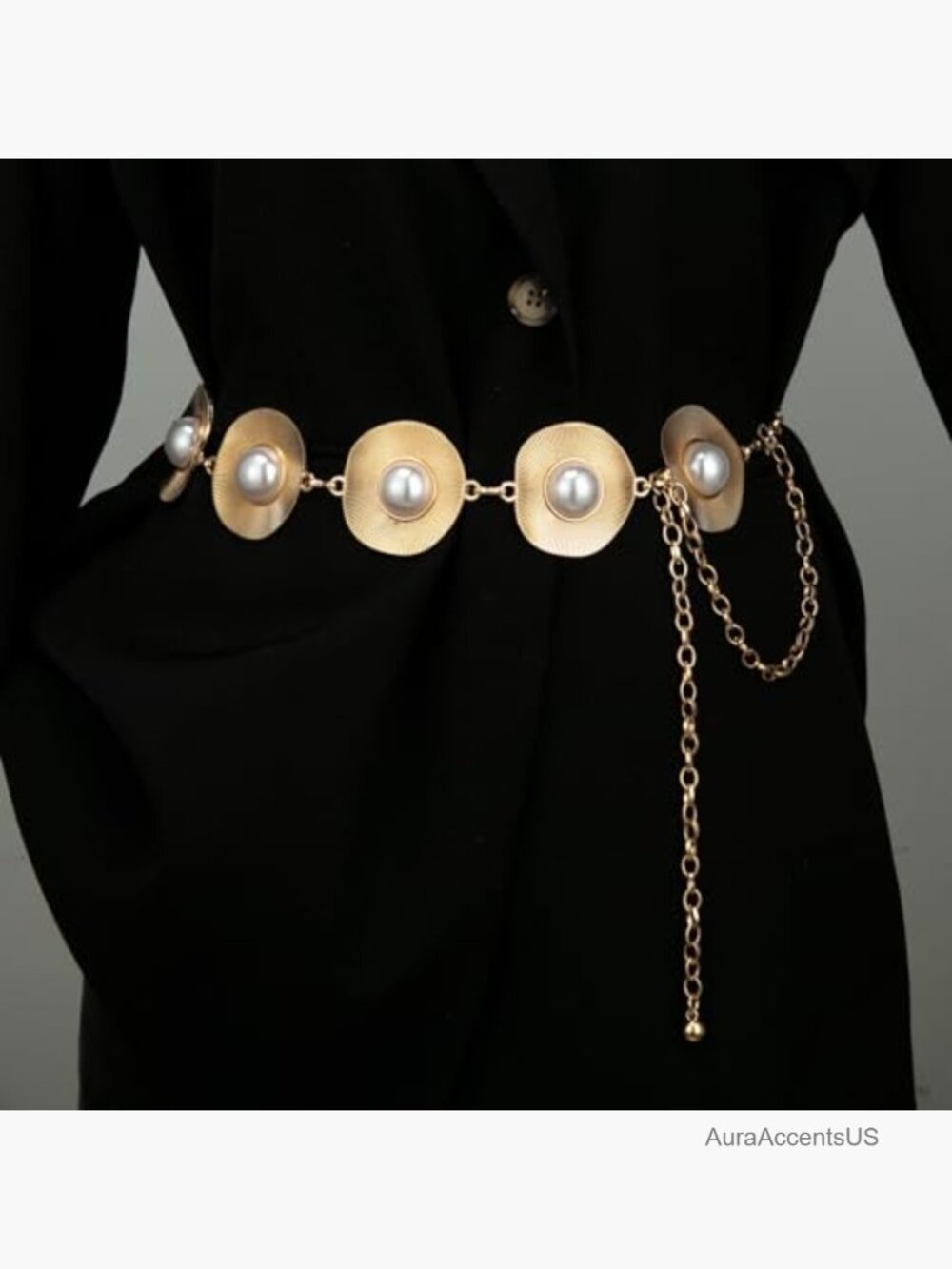 Vintage Floral Gold Chain Belt - Hook & Loop Closure, Adjustable Waist - Picture 2 of 7